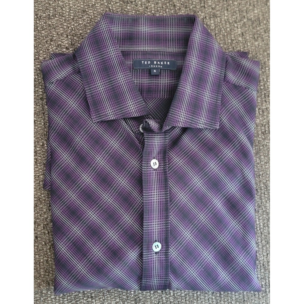 Ted Baker London Men's Black Purple Long‎ Sleeve Button Up Shirt Size 4